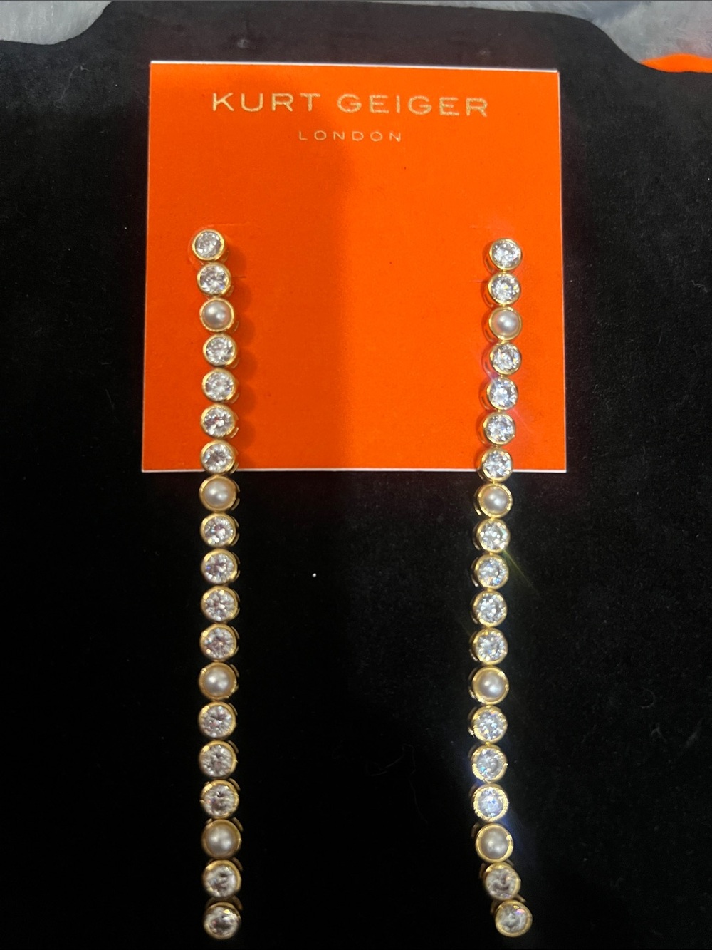 Kurt Geiger Gold-Tone Crystal and Pearl Drop Earrings NEW retail $68